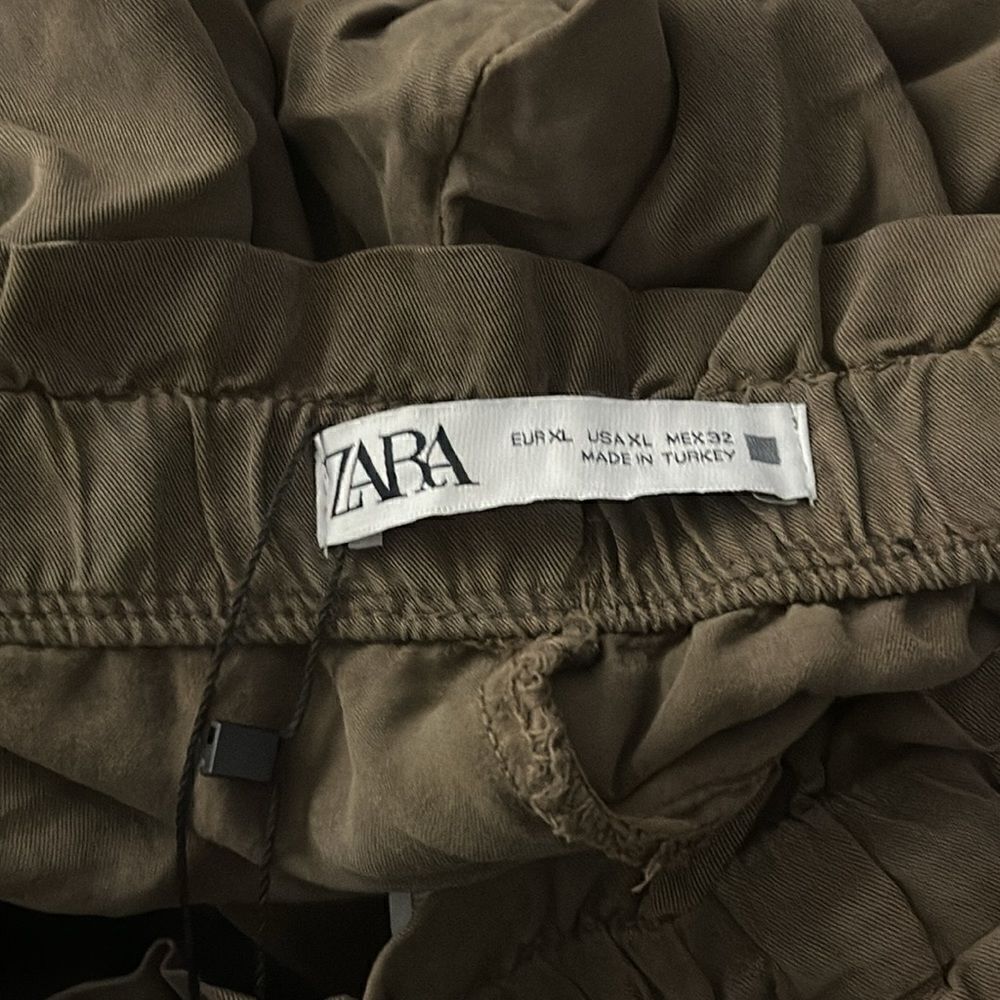 ZARA Dark Khaki Flowy Baggy Jogger Pants NWT XL - Picture 9 of 9